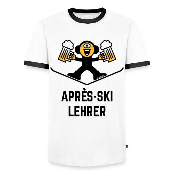 Après-Ski Lehrer (Bier / Karikatur / 3C) - Männer Kontrast-T-Shirt - Weiß/Schwarz - Vorne - AI Model Female 172 light (172cm) & AI Model Male 178 dark (178cm)