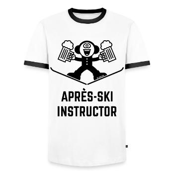 Après-Ski Instructor (Bier / Karikatur / 1C) - Männer Kontrast-T-Shirt - Weiß/Schwarz - Vorne - AI Model Female 172 light (172cm) & AI Model Male 178 dark (178cm)