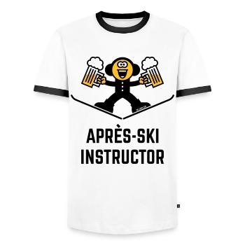 Après-Ski Instructor (Bier / Karikatur / 3C) - Männer Kontrast-T-Shirt - Weiß/Schwarz - Vorne - AI Model Female 172 light (172cm) & AI Model Male 178 dark (178cm)