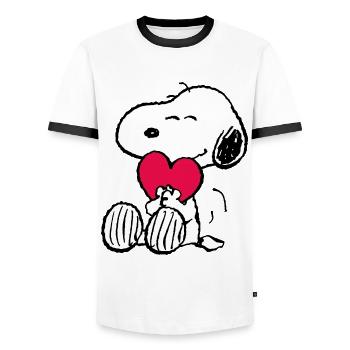 Peanuts Snoopy Love Heart Valentine's Day Gift - Men's Ringer Shirt - white/black - Front - AI Model Female 172 light (172cm) & AI Model Male 178 dark (178cm)
