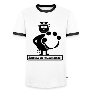 50e Chemise d'anniversaire "Plus vieux que le - T-shirt contrasté Homme - blanc/noir - Devant - AI Model Female 172 light (172cm) & AI Model Male 178 dark (178cm)