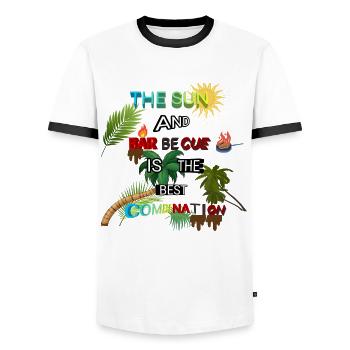 The sun and the barbecue - Men's Ringer Shirt - white/black - Front - AI Model Female 172 light (172cm) & AI Model Male 178 dark (178cm)
