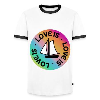 Sailing: Love is. - Men's Ringer Shirt - white/black - Front - AI Model Female 172 light (172cm) & AI Model Male 178 dark (178cm)