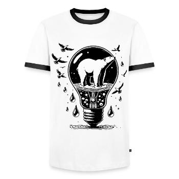Klimawandel Design - mit Eisbär - Männer Kontrast-T-Shirt - Weiß/Schwarz - Vorne - AI Model Female 172 light (172cm) & AI Model Male 178 dark (178cm)
