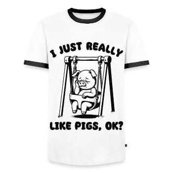 J’aime vraiment les cochons pour les amateurs de citations de cochons - T-shirt contrasté Homme - blanc/noir - Devant - AI Model Female 172 light (172cm) & AI Model Male 178 dark (178cm)