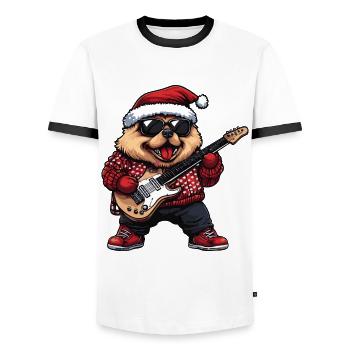 Chow Chow Hund Weihnachten Rocker Gitarre - Männer Kontrast-T-Shirt - Weiß/Schwarz - Vorne - AI Model Female 172 light (172cm) & AI Model Male 178 dark (178cm)