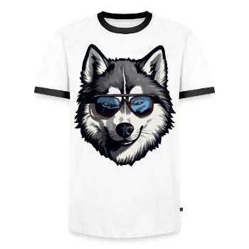 Husky mit Sonnenbrille - Männer Kontrast-T-Shirt - Weiß/Schwarz - Vorne - AI Model Female 172 light (172cm) & AI Model Male 178 dark (178cm)