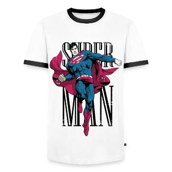 Superman Vintage - Men's Ringer Shirt - white/black - Front - AI Model Female 172 light (172cm) & AI Model Male 178 dark (178cm)