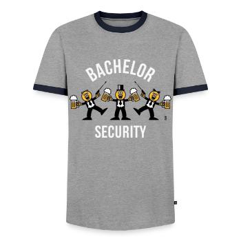 Bachelor Security (JGA / Karikatur / Tanz / 3C W) - Männer Kontrast-T-Shirt - Grau/Navy  - Vorne - AI Model Female 172 light (172cm) & AI Model Male 178 light (178cm)