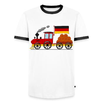 Deutschland Flagge Basketball Eisenbahn - Männer Kontrast-T-Shirt - Weiß/Schwarz - Vorne - AI Model Female 172 light (172cm) & AI Model Male 178 dark (178cm)