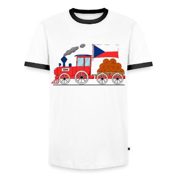 Czech Republic Flag Basketball Railway - Men's Ringer Shirt - white/black - Front - AI Model Female 172 light (172cm) & AI Model Male 178 dark (178cm)