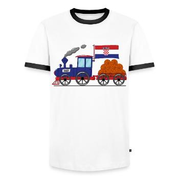 Kroatien Flagge Basketball Eisenbahn - Männer Kontrast-T-Shirt - Weiß/Schwarz - Vorne - AI Model Female 172 light (172cm) & AI Model Male 178 dark (178cm)