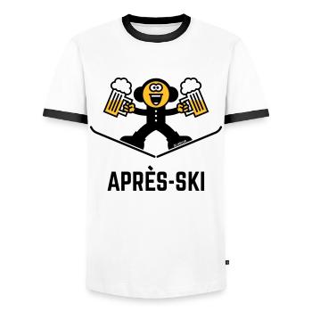 Après-ski (Bière / Caricature / 3C) - T-shirt contrasté Homme - blanc/noir - Devant - AI Model Female 172 light (172cm) & AI Model Male 178 dark (178cm)