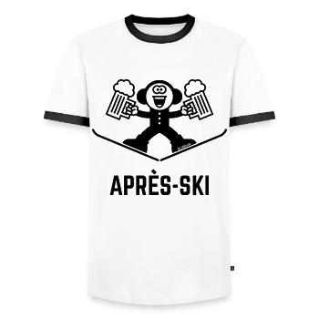 Après-ski (Bière / Caricature / 1C) - T-shirt contrasté Homme - blanc/noir - Devant - AI Model Female 172 light (172cm) & AI Model Male 178 dark (178cm)