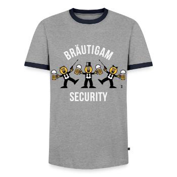Bräutigam Security (JGA / Karikatur / Tanz / 3C W) - Männer Kontrast-T-Shirt - Grau/Navy  - Vorne - AI Model Female 172 light (172cm) & AI Model Male 178 light (178cm)