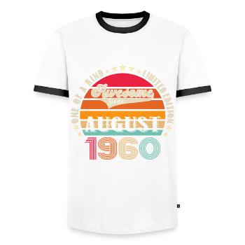 Awesome since August 1960 62nd Birthday Gift - Men's Ringer Shirt - white/black - Front - AI Model Female 172 light (172cm) & AI Model Male 178 dark (178cm)