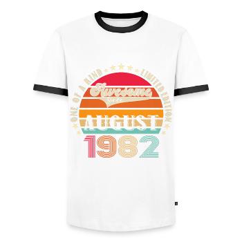 Awesome since August 1982 40th Birthday Gift - Men's Ringer Shirt - white/black - Front - AI Model Female 172 light (172cm) & AI Model Male 178 dark (178cm)