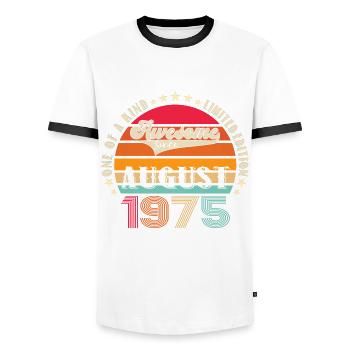 Awesome since August 1975 47th Birthday Gift - Men's Ringer Shirt - white/black - Front - AI Model Female 172 light (172cm) & AI Model Male 178 dark (178cm)