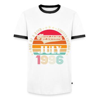 Awesome since August 1996 26th Birthday Gift - Men's Ringer Shirt - white/black - Front - AI Model Female 172 light (172cm) & AI Model Male 178 dark (178cm)