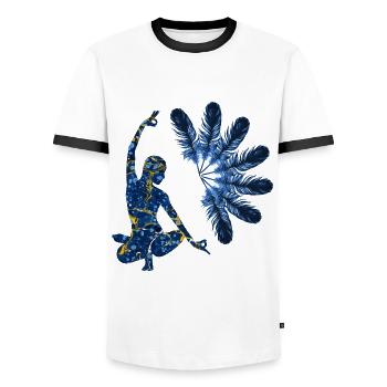 yoga 22 e 272 - Männer Kontrast-T-Shirt - Weiß/Schwarz - Vorne - AI Model Female 172 light (172cm) & AI Model Male 178 dark (178cm)
