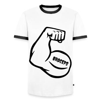 witty muscle arm with biceps - Men's Ringer Shirt - white/black - Front - AI Model Female 172 light (172cm) & AI Model Male 178 dark (178cm)