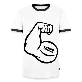 witty muscle arm with biceps - Men's Ringer Shirt - white/black - Front - AI Model Female 172 light (172cm) & AI Model Male 178 dark (178cm)