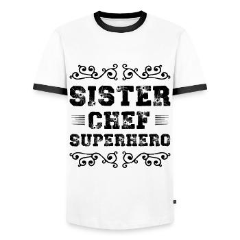 Sister Superhero - Men's Ringer Shirt - white/black - Front - AI Model Female 172 light (172cm) & AI Model Male 178 dark (178cm)
