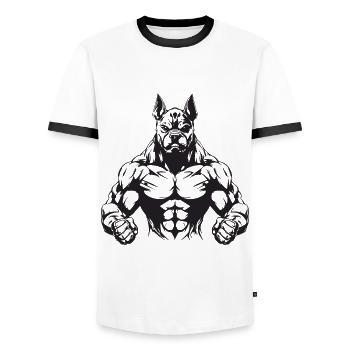 Dog Muscles Bodybuilding - Men's Ringer Shirt - white/black - Front - AI Model Female 172 light (172cm) & AI Model Male 178 dark (178cm)