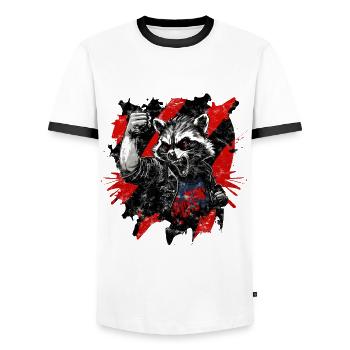 Angry Raccoon, Anarchy, Revolution, Fist - Men's Ringer Shirt - white/black - Front - AI Model Female 172 light (172cm) & AI Model Male 178 dark (178cm)