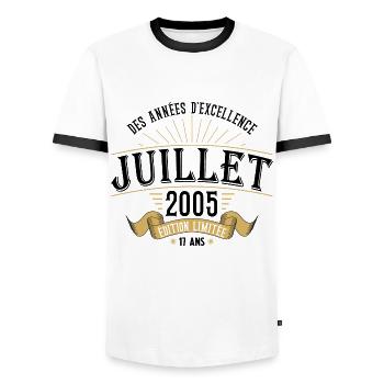 17 Ans Anniversaire Vintage Né(e) en Juillet 2005 - T-shirt contrasté Homme - blanc/noir - Devant - AI Model Female 172 light (172cm) & AI Model Male 178 dark (178cm)