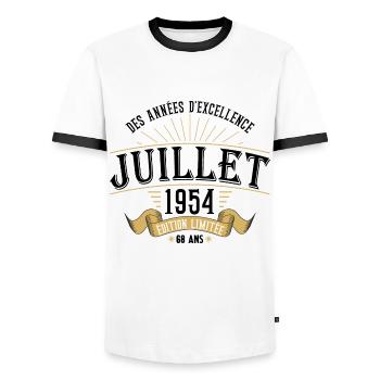 68 Ans Anniversaire Vintage Né(e) en Juillet 1954 - T-shirt contrasté Homme - blanc/noir - Devant - AI Model Female 172 light (172cm) & AI Model Male 178 dark (178cm)