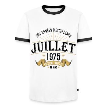 47 Ans Anniversaire Vintage Né(e) en Juillet 1975 - T-shirt contrasté Homme - blanc/noir - Devant - AI Model Female 172 light (172cm) & AI Model Male 178 dark (178cm)