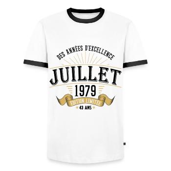 43 Ans Anniversaire Vintage Né(e) en Juillet 1979 - T-shirt contrasté Homme - blanc/noir - Devant - AI Model Female 172 light (172cm) & AI Model Male 178 dark (178cm)