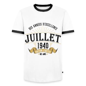 82 Ans Anniversaire Vintage Né(e) en Juillet 1940 - T-shirt contrasté Homme - blanc/noir - Devant - AI Model Female 172 light (172cm) & AI Model Male 178 dark (178cm)