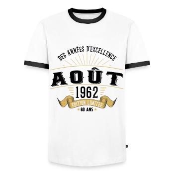 60 Ans Anniversaire Vintage Né(e) en Août 1962 - T-shirt contrasté Homme - blanc/noir - Devant - AI Model Female 172 light (172cm) & AI Model Male 178 dark (178cm)