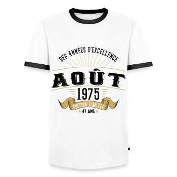 47 Ans Anniversaire Vintage Né(e) en Août 1975 - T-shirt contrasté Homme - blanc/noir - Devant - AI Model Female 172 light (172cm) & AI Model Male 178 dark (178cm)