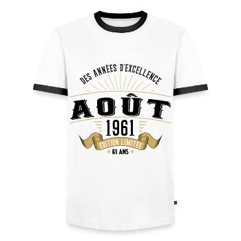 61 Ans Anniversaire Vintage Né(e) en Août 1961 - T-shirt contrasté Homme - blanc/noir - Devant - AI Model Female 172 light (172cm) & AI Model Male 178 dark (178cm)