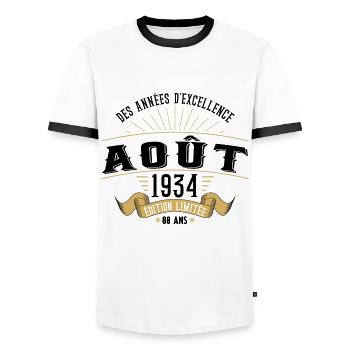 88 Ans Anniversaire Vintage Né(e) en Août 1934 - T-shirt contrasté Homme - blanc/noir - Devant - AI Model Female 172 light (172cm) & AI Model Male 178 dark (178cm)