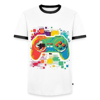 Console rétro - T-shirt contrasté Homme - blanc/noir - Devant - AI Model Female 172 light (172cm) & AI Model Male 178 dark (178cm)