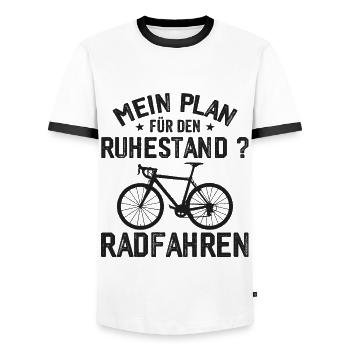 Retirement Bicycle Cyclist Gift for Retirement - Men's Ringer Shirt - white/black - Front - AI Model Female 172 light (172cm) & AI Model Male 178 dark (178cm)