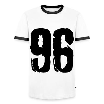 96 number jersey - Men's Ringer Shirt - white/black - Front - AI Model Female 172 light (172cm) & AI Model Male 178 dark (178cm)