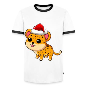 Leopard Comic Weihnachten - Männer Kontrast-T-Shirt - Weiß/Schwarz - Vorne - AI Model Female 172 light (172cm) & AI Model Male 178 dark (178cm)