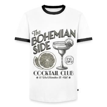 The Bohemian Side Cocktail Club retro graphic - Men's Ringer Shirt - white/black - Front - AI Model Female 172 light (172cm) & AI Model Male 178 dark (178cm)