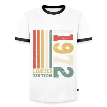 Octobre Né 1972 50e anniversaire Cadeau Cool - T-shirt contrasté Homme - blanc/noir - Devant - AI Model Female 172 light (172cm) & AI Model Male 178 dark (178cm)