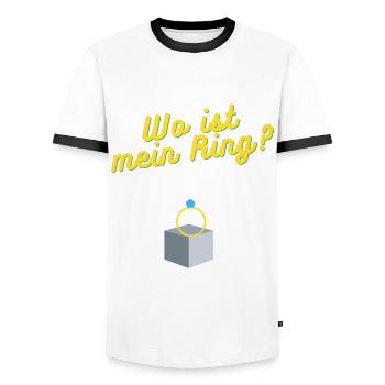 Wo ist mein Ring? - Männer Kontrast-T-Shirt - Weiß/Schwarz - Vorne - AI Model Female 172 light (172cm) & AI Model Male 178 dark (178cm)