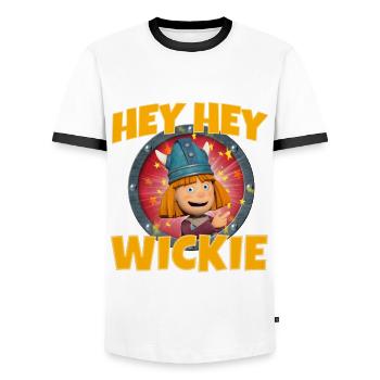 Vic le Viking Hey Hey Wickie Song - T-shirt contrasté Homme - blanc/noir - Devant - AI Model Female 172 light (172cm) & AI Model Male 178 dark (178cm)