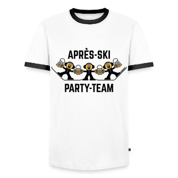 Trio d’équipe de fête après-ski (bière / dessin animé / 3C) - T-shirt contrasté Homme - blanc/noir - Devant - AI Model Female 172 light (172cm) & AI Model Male 178 dark (178cm)