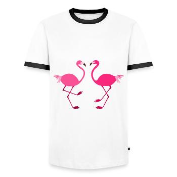 Flamingos birds pink animals - Men's Ringer Shirt - white/black - Front - AI Model Female 172 light (172cm) & AI Model Male 178 dark (178cm)