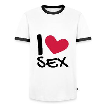 I love sex - Men's Ringer Shirt - white/black - Front - AI Model Female 172 light (172cm) & AI Model Male 178 dark (178cm)