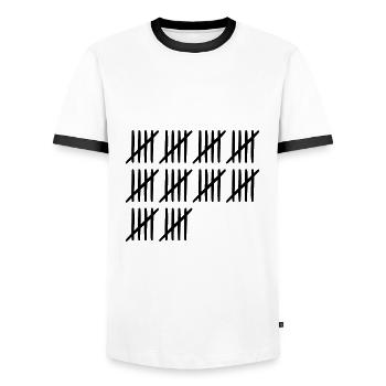 50 birthday tally sheet - 50 years old - Men's Ringer Shirt - white/black - Front - AI Model Female 172 light (172cm) & AI Model Male 178 dark (178cm)